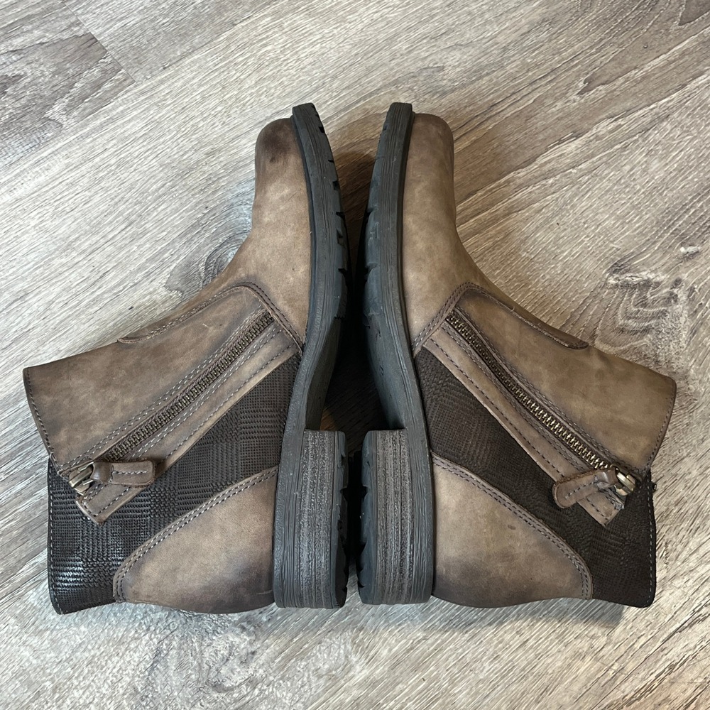 Earth Jordan Stone Brown Leather Dual Zip Ankle Boots Womens 8.5B